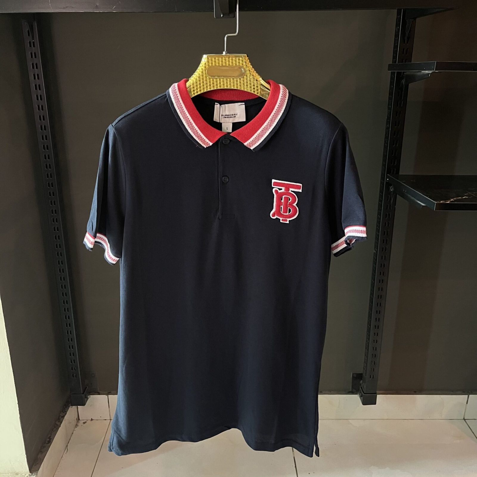BURBERRY BLUE POLO RED EMBROIDERED - The Nucleus Clothing