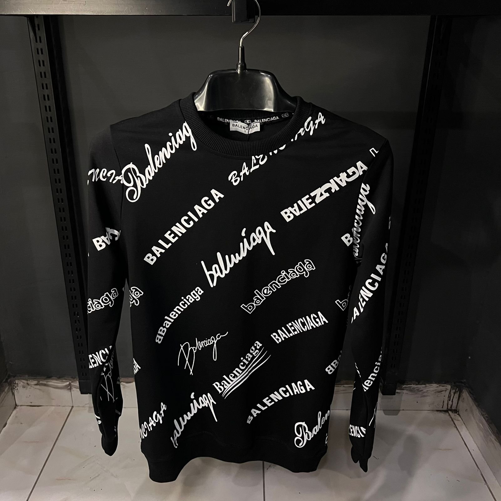 Balenciaga Black Sweatshirt White Logos Print Men s The Nucleus