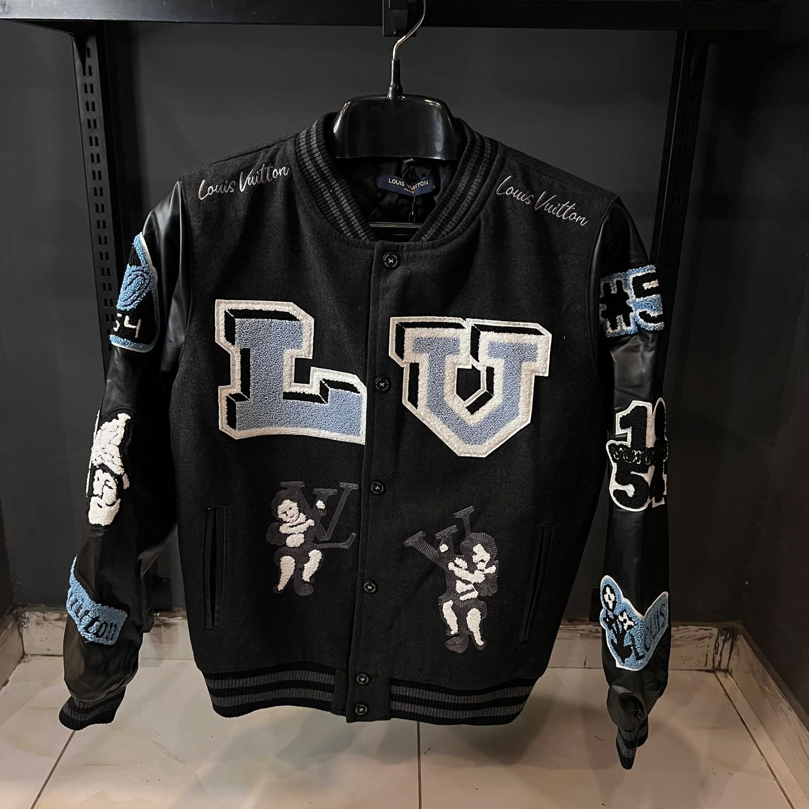 Louis Vuitton Black Jacket White Blue Patches The Nucleus Clothing