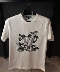 LOUIS V WHITE TSHIRT BLACK BIRD PRINT