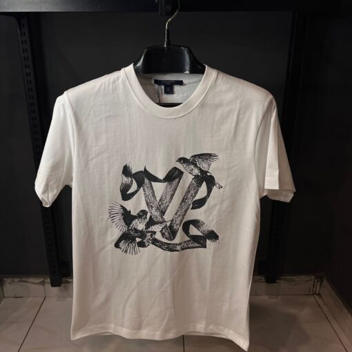 LOUIS V WHITE TSHIRT BLACK BIRD PRINT
