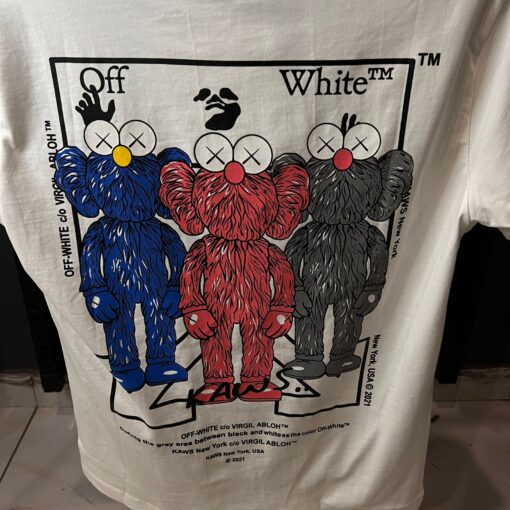 OFFW TSHIRT WHITE MULTI KAWS PRINT - Image 3