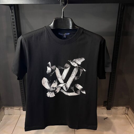 LOUIS V BLACK TSHIRT WHITE BIRD PRINT