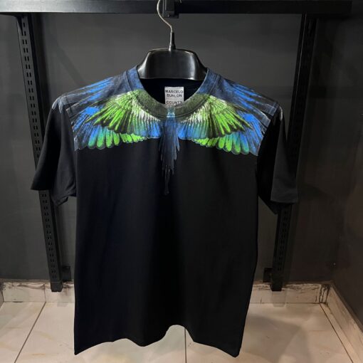 MARCELO BURLON BLACK TSHIRT GREEN BLUE PRINT