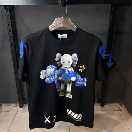 OFFW BLACK TSHIRT WHITE BLUE KAWS PRINT