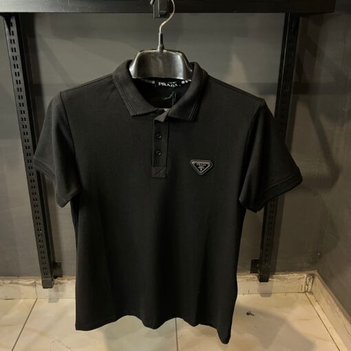 PD Logo embellished terry black polo shirt
