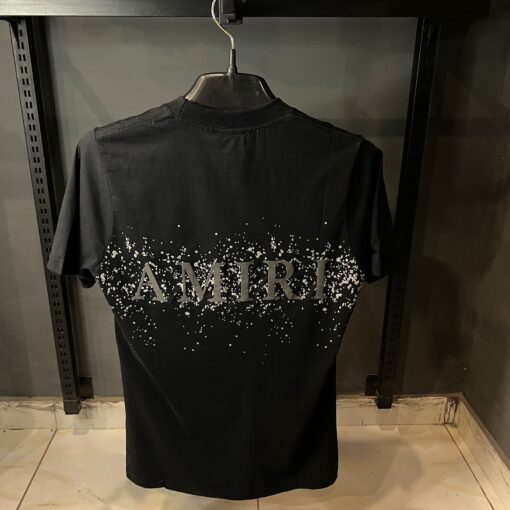 AR Black T Shirt Grey Logo Print Front Back - Image 2