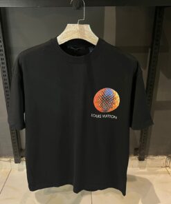 Louis V Black Half Sleeve Digital Printed Cotton T Shirt For Men