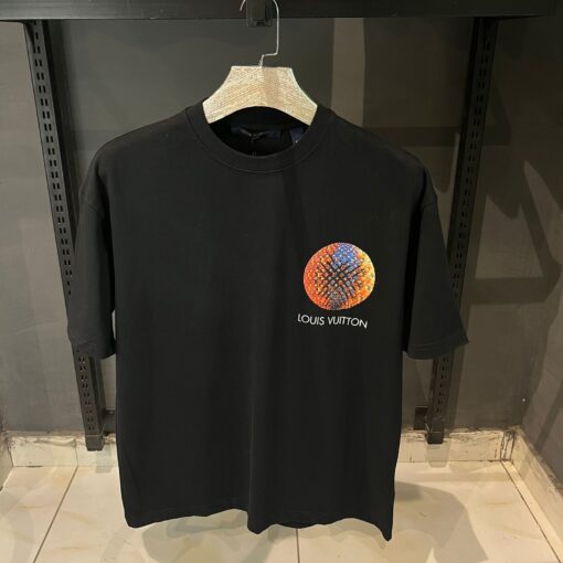 Louis V Black Half Sleeve Digital Printed Cotton T Shirt For Men