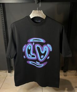 Louis V Blue Purple print Black Tshirt