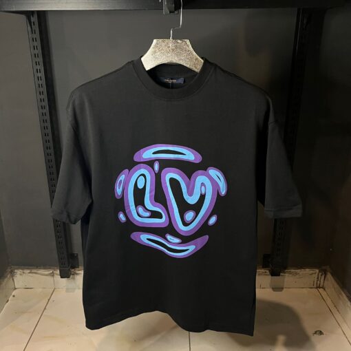 Louis V Blue Purple print Black Tshirt