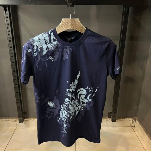 Louis V Unisex Street Style U-Neck Cotton Short Sleeves Blue Tshirt