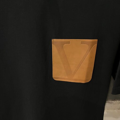 VLN Black Tshirt Brown Leather Pocket - Image 2