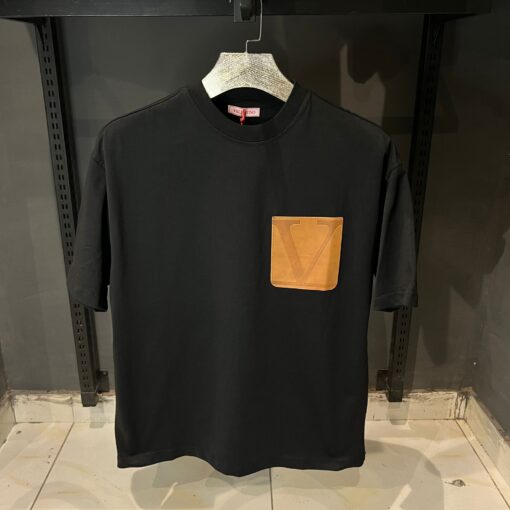VLN Black Tshirt Brown Leather Pocket