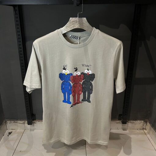 OFFW Kaws Printed Cotton Summer Gray T Shirt