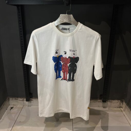 OFFW Kaws Printed Cotton Summer White T-Shirt