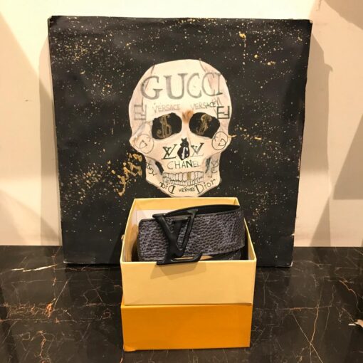 LOUIS V BLACK GRAY BLACK BUCKLE BELT
