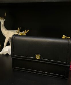 TORY BURCH T Monogram Leather Shoulder Bag in Black