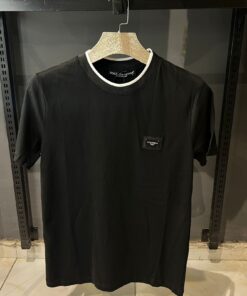 DG Black Cotton Logo Plaque Crew Neck Black T Shirt