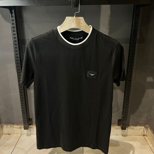DG Black Cotton Logo Plaque Crew Neck Black T Shirt