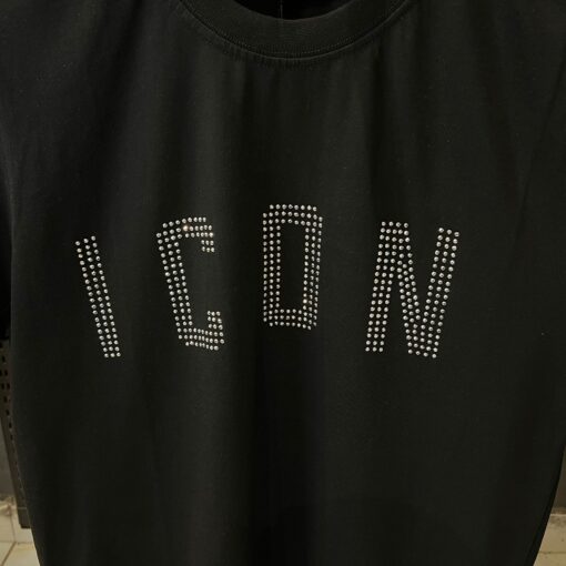 DSQ Black T-shirt with white checkered icon logo - Image 2