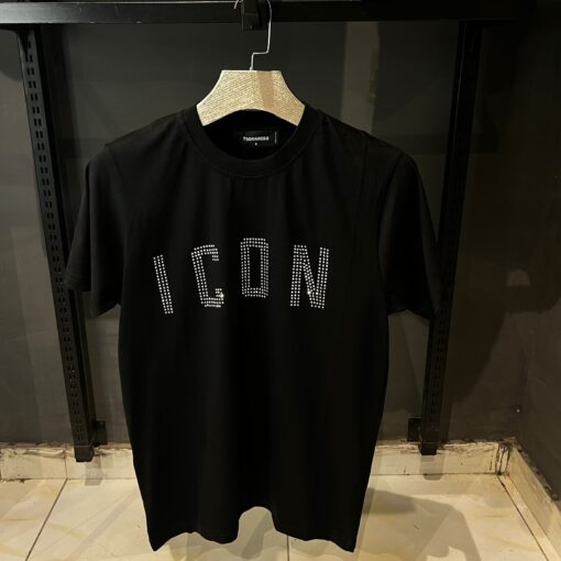 DSQ Black T-shirt with white checkered icon logo