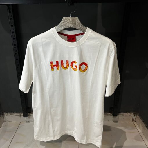 HU BOSS COTTON JERSEY T-SHIRT WITH FLAME LOGO