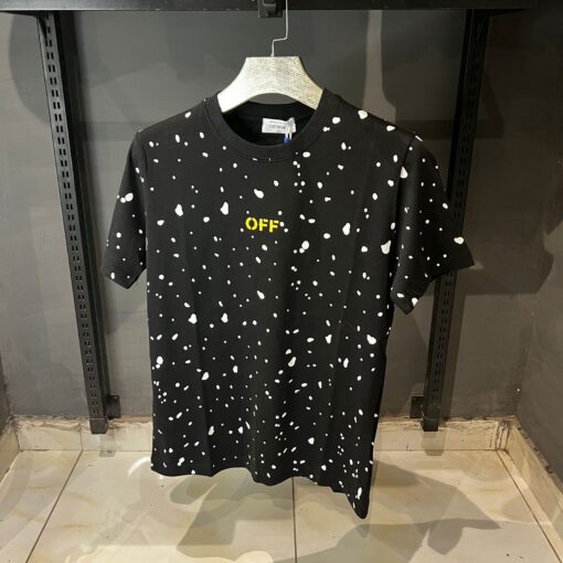 OFFW paint splatterd white dots cotton mens t-shirt