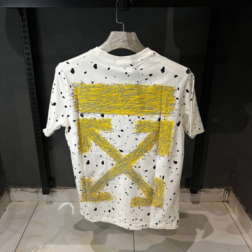 OFFW paint splatterd black dots cotton mens t-shirt - Image 2