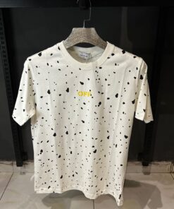 OFFW paint splatterd black dots cotton mens t-shirt