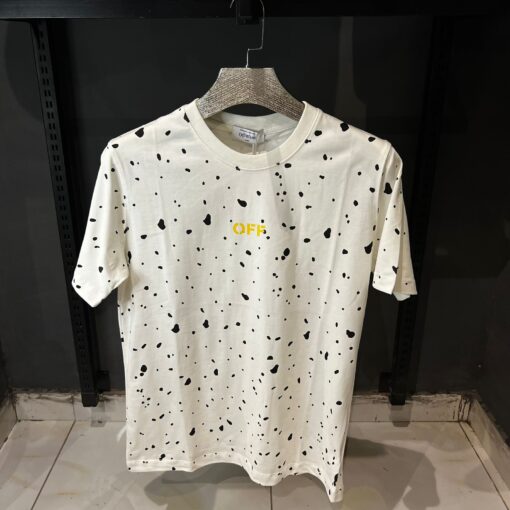 OFFW paint splatterd black dots cotton mens t-shirt