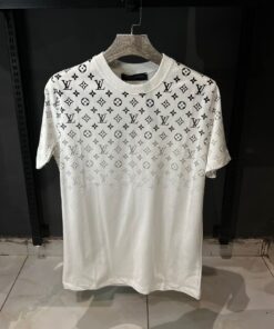 Louis V Men White T Shirt All Over Black Print