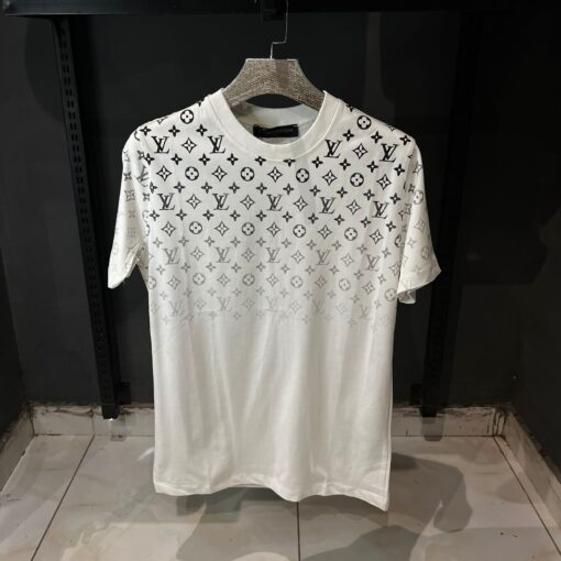 Louis V Men White T Shirt All Over Black Print