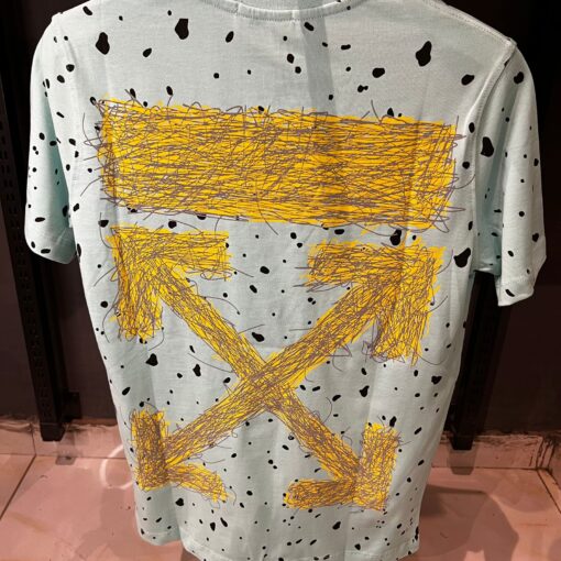 OFFW paint splatterd black dots cotton mens see green t-shirt - Image 3