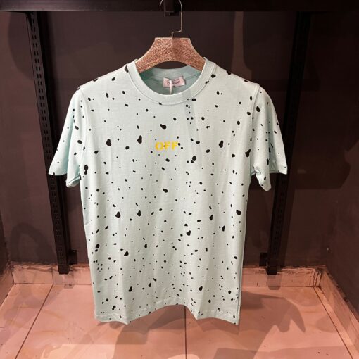 OFFW paint splatterd black dots cotton mens see green t-shirt