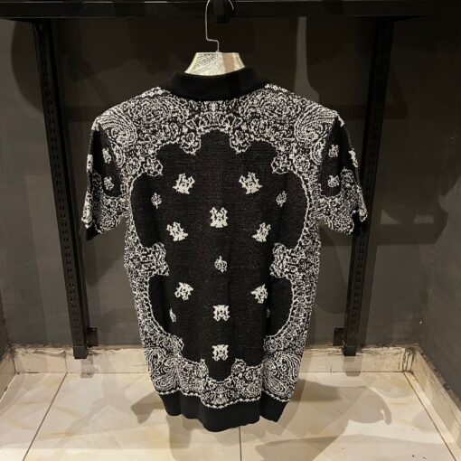 AR Bandana Pattern Knitted Polo Shirt Black White - Image 2