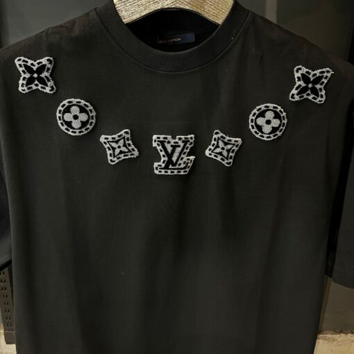 Louis V Black T Shirt With monogram Patches - Image 3