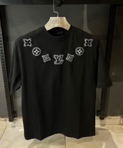 Louis V Black T Shirt With monogram Patches