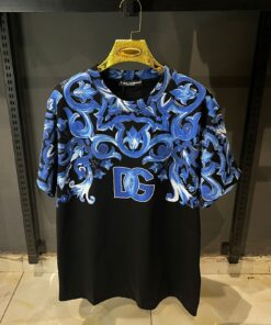 DG Majolica Print Cotton Black T Shirt