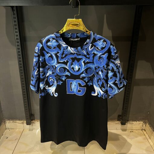 DG Majolica Print Cotton Black T Shirt