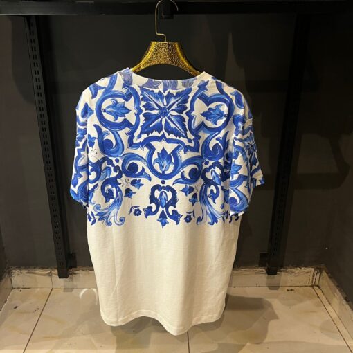 DG Majolica Print Cotton White T Shirt - Image 3