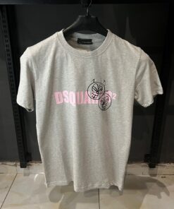 DSQ Doodle Logo Face Cotton Gray T Shirt