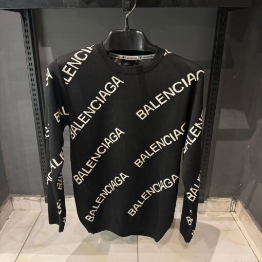 BB Allover Logo Sweater in Black and White Wool Knit