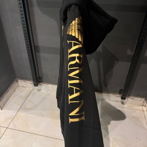 AX Mens Hoodie With Arm Logo In Black Gold - Image 3