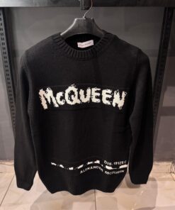 ALEXANDER MCQUEEN Graffiti Logo Intarsia Organic Cotton Sweater
