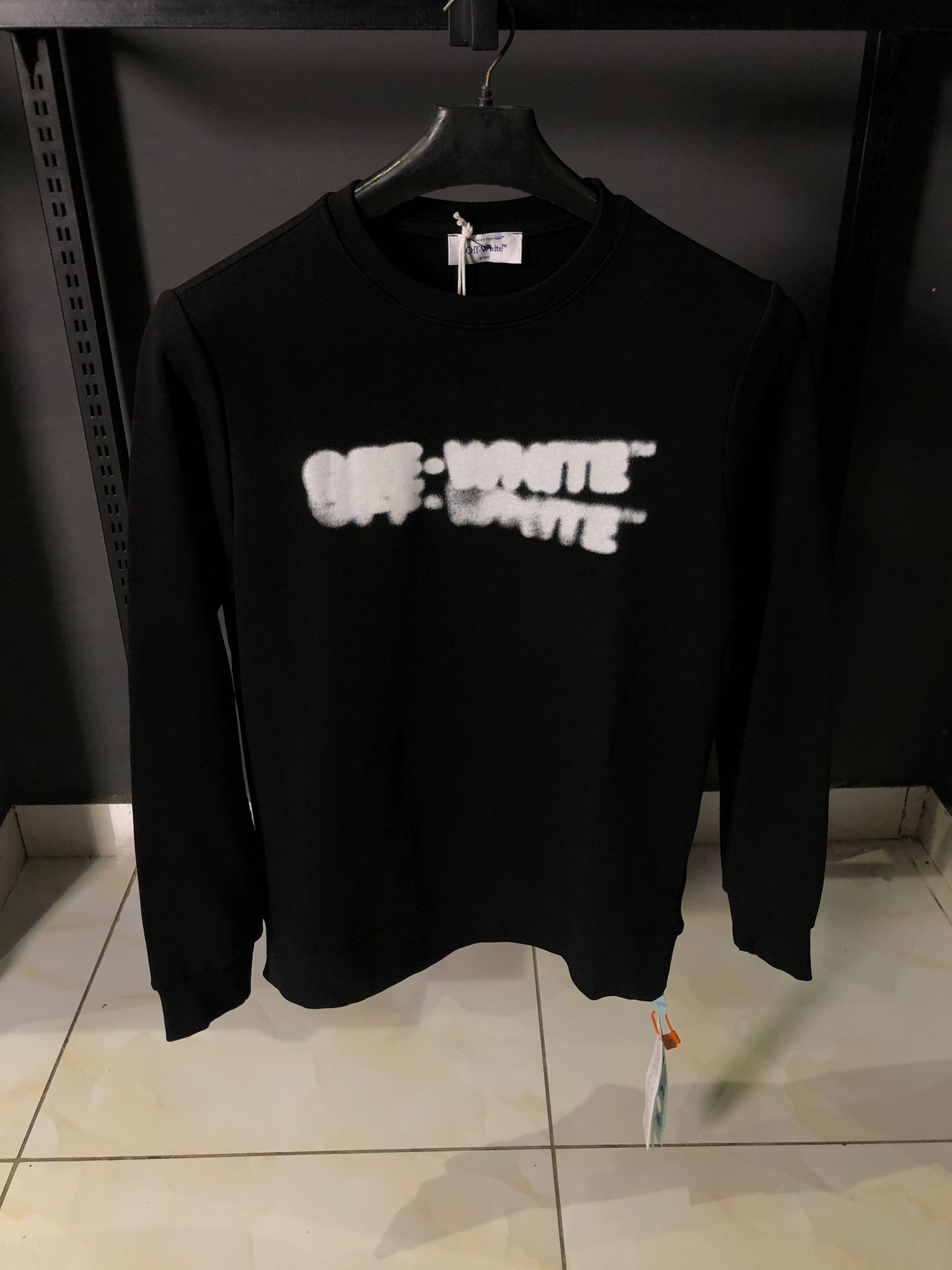 OFFW Faded Logo Print Sweatshirt with Cross on Back