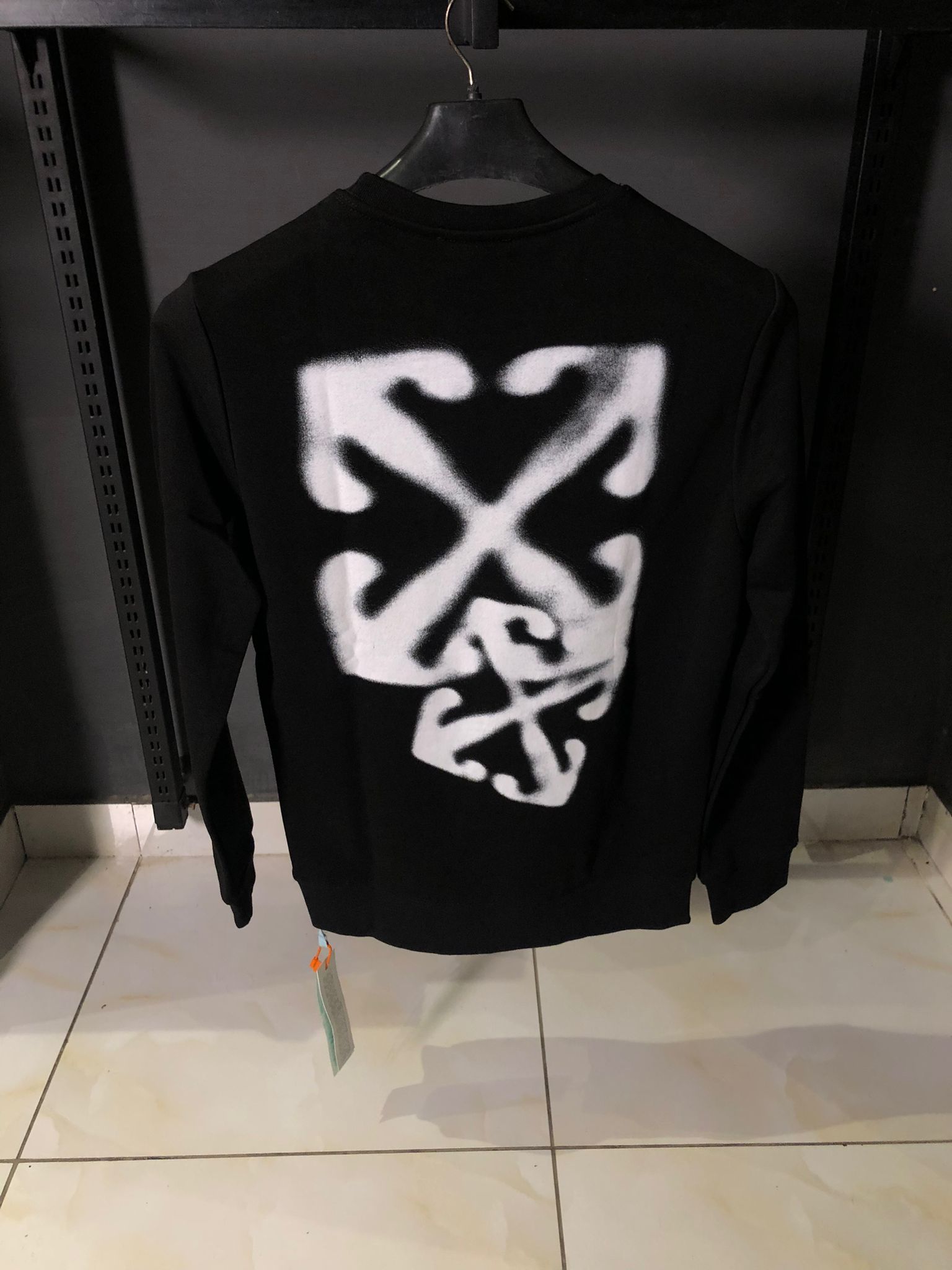 OFFW Faded Logo Print Sweatshirt with Cross on Back - Image 2