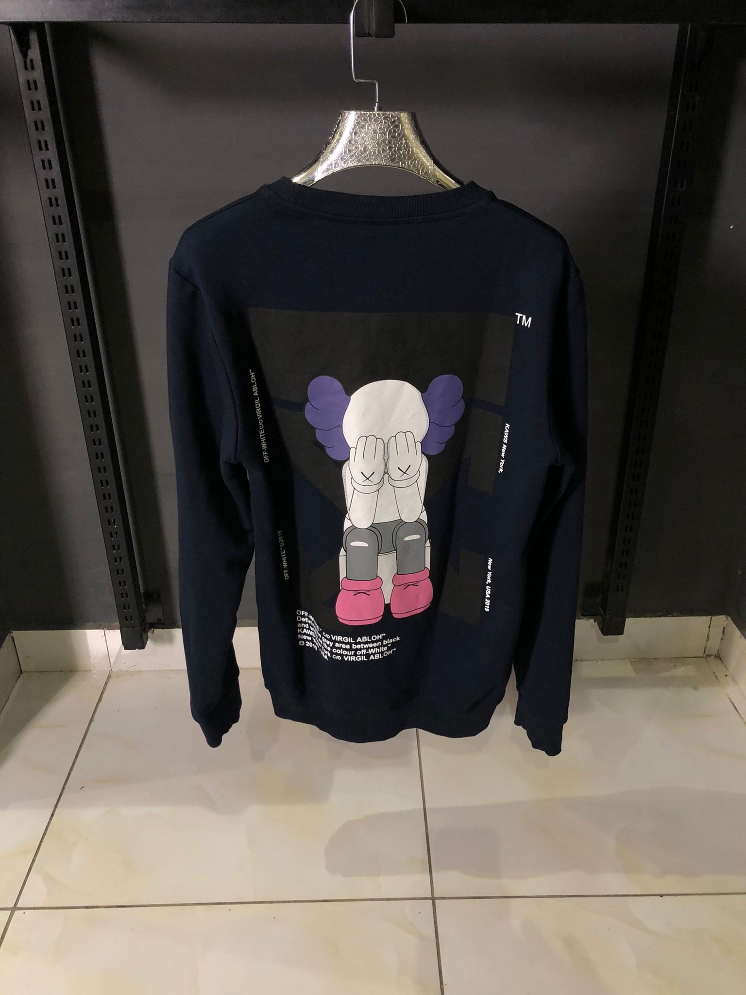 OFFW BLUE SWEAT SHIRT PURPLE KAWS PRINT - Image 2