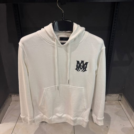 AR offwhite hoodie front black logo and back letters
