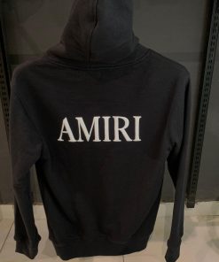 Alternative view of AR Black hoodie front White logo and back letters